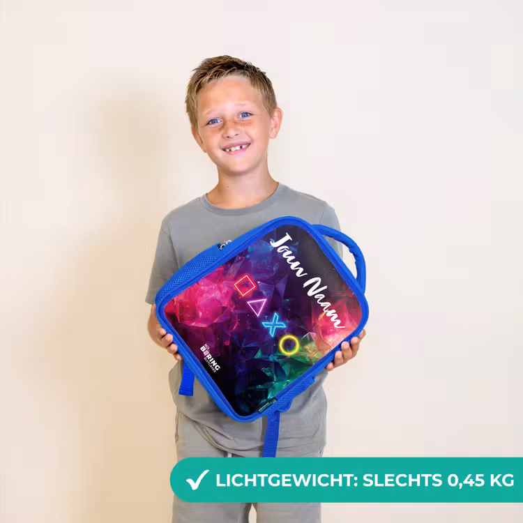 Kinderrugzak met naam - Blauw - Symbolen - Game - Kleurrijk — 2
