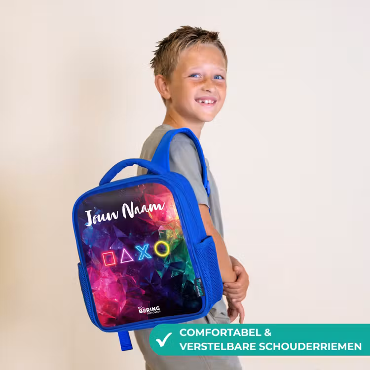 Kinderrugzak met naam - Blauw - Symbolen - Game - Kleurrijk — 4