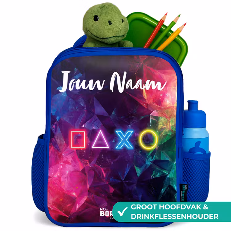 Kinderrugzak met naam - Blauw - Symbolen - Game - Kleurrijk — 6