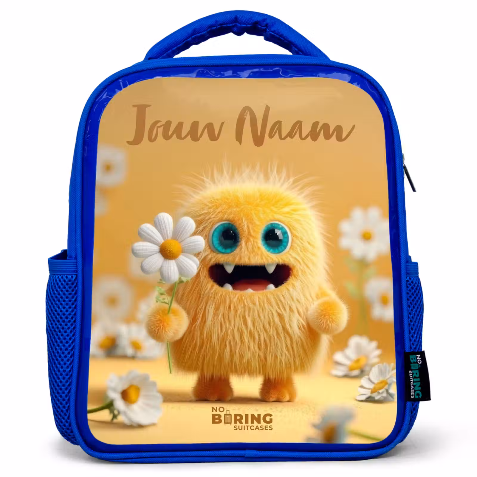 Kinderrugzak met naam - Blauw - Monster - Wezen - Bloem - Geel — 1