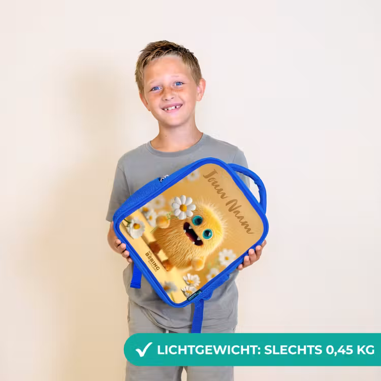 Kinderrugzak met naam - Blauw - Monster - Wezen - Bloem - Geel — 2