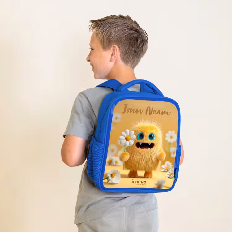Kinderrugzak met naam - Blauw - Monster - Wezen - Bloem - Geel — 3