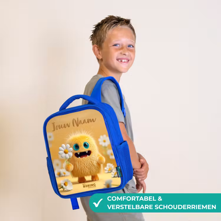 Kinderrugzak met naam - Blauw - Monster - Wezen - Bloem - Geel — 4