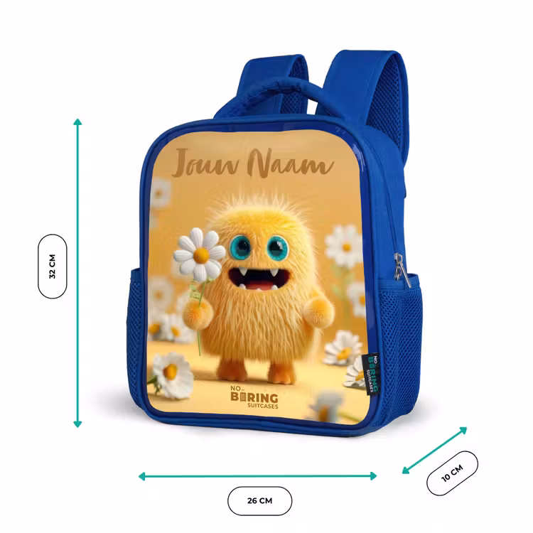 Kinderrugzak met naam - Blauw - Monster - Wezen - Bloem - Geel — 5