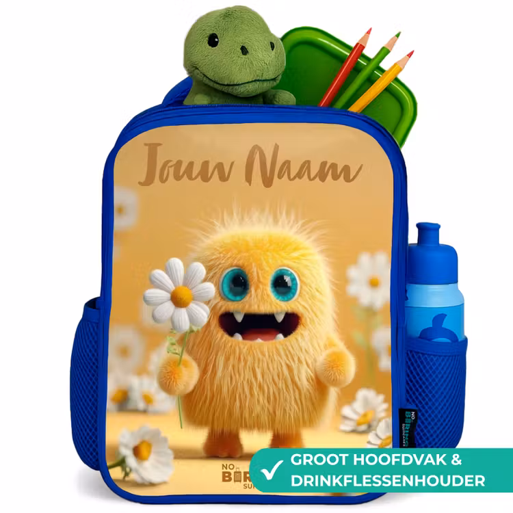 Kinderrugzak met naam - Blauw - Monster - Wezen - Bloem - Geel — 6