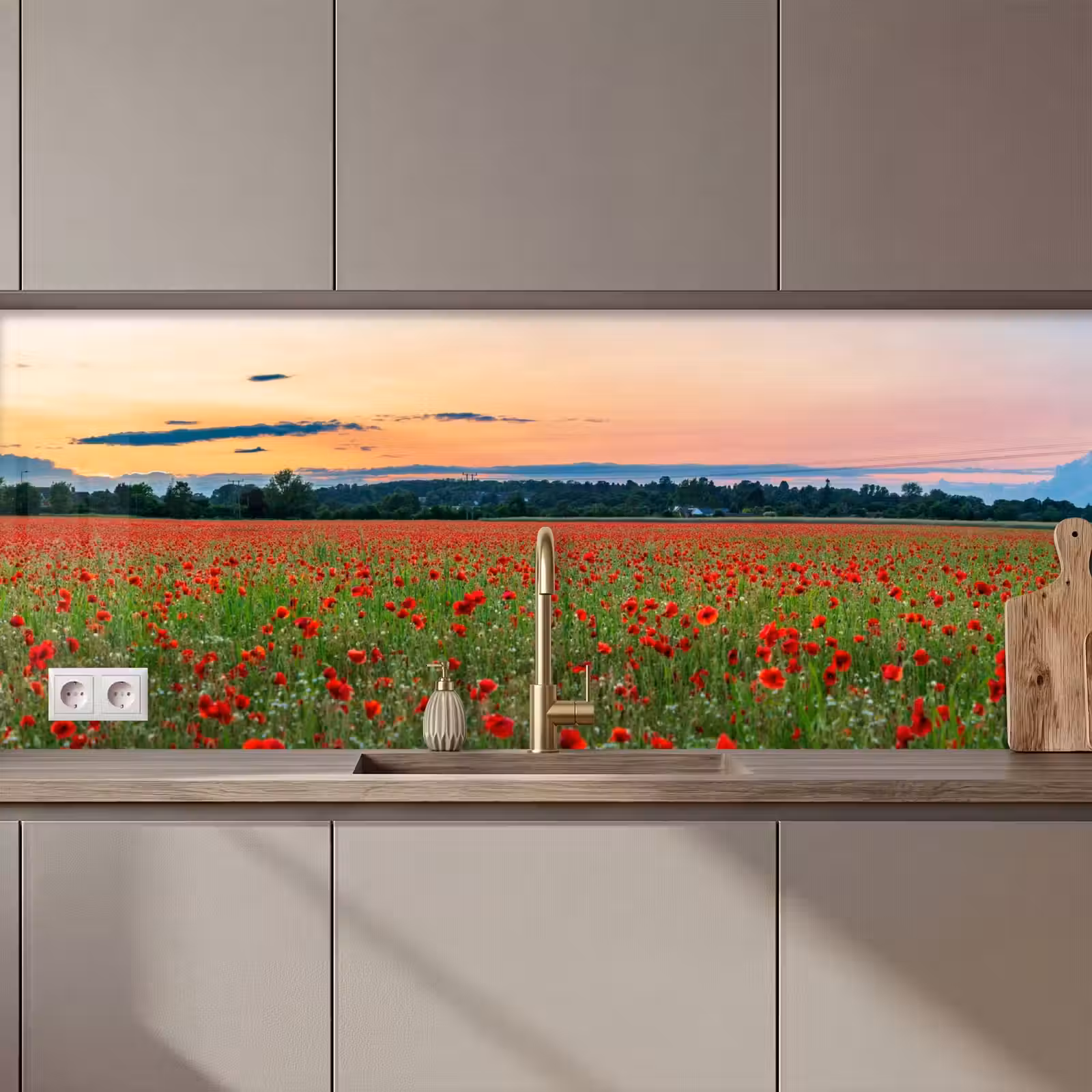 Keuken achterwand - Klaprozen - Landschap - Rood - Bloemen — 1
