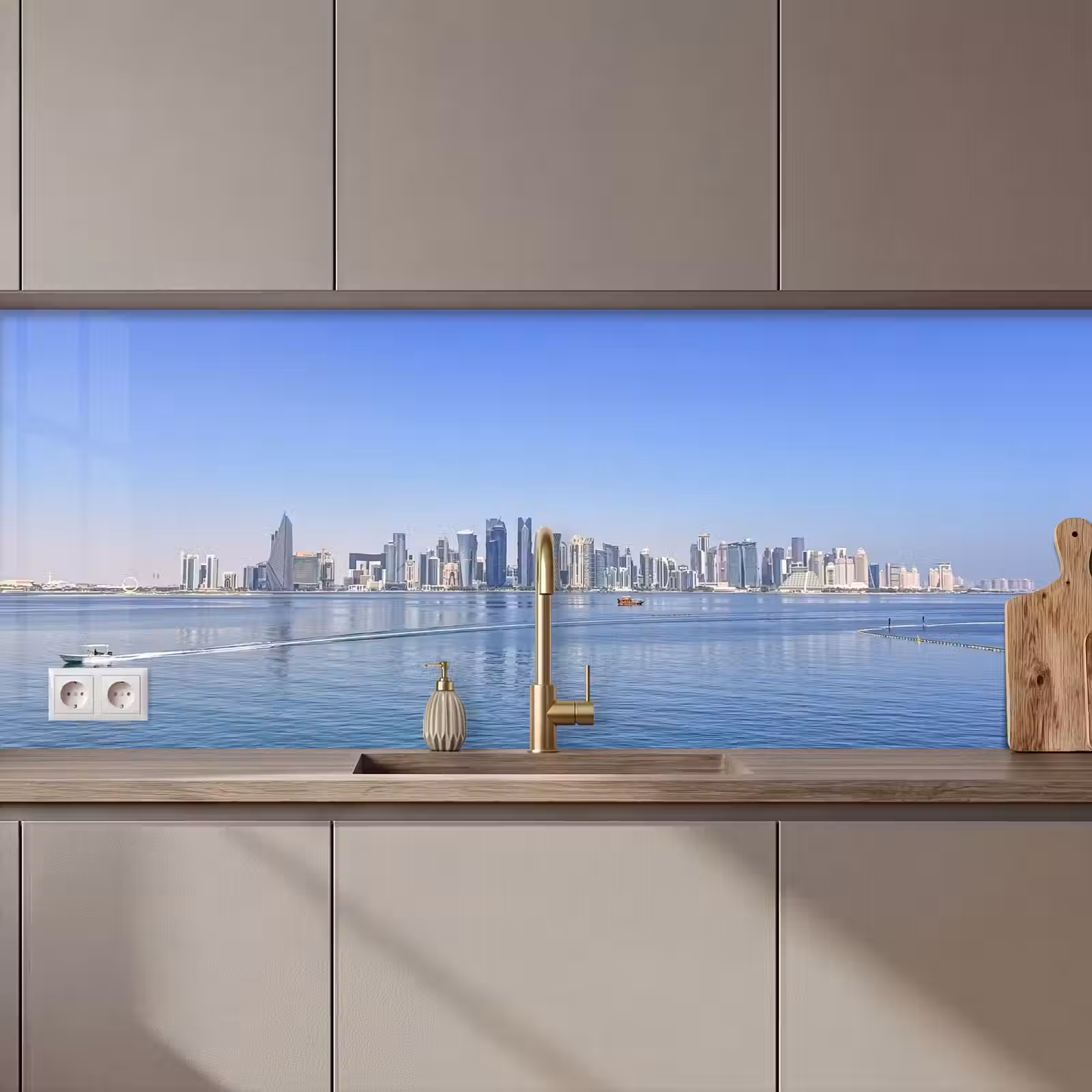 Keuken achterwand - Skyline - Blauw - Zee - Gebouwen - Stad — 1