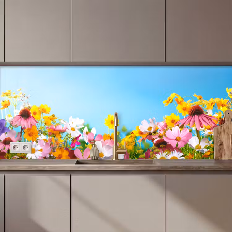 Keuken achterwand - Bloemen - Kleurrijk - Blauw - Natuur — 1