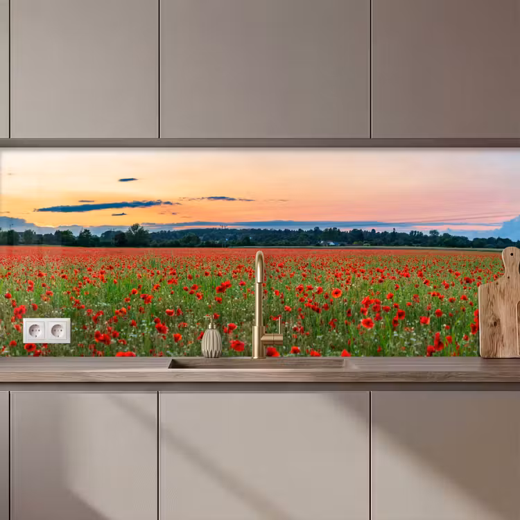 Keuken achterwand - Klaprozen - Landschap - Rood - Bloemen — 1