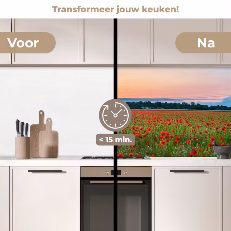 Keuken achterwand - Klaprozen - Landschap - Rood - Bloemen — 2