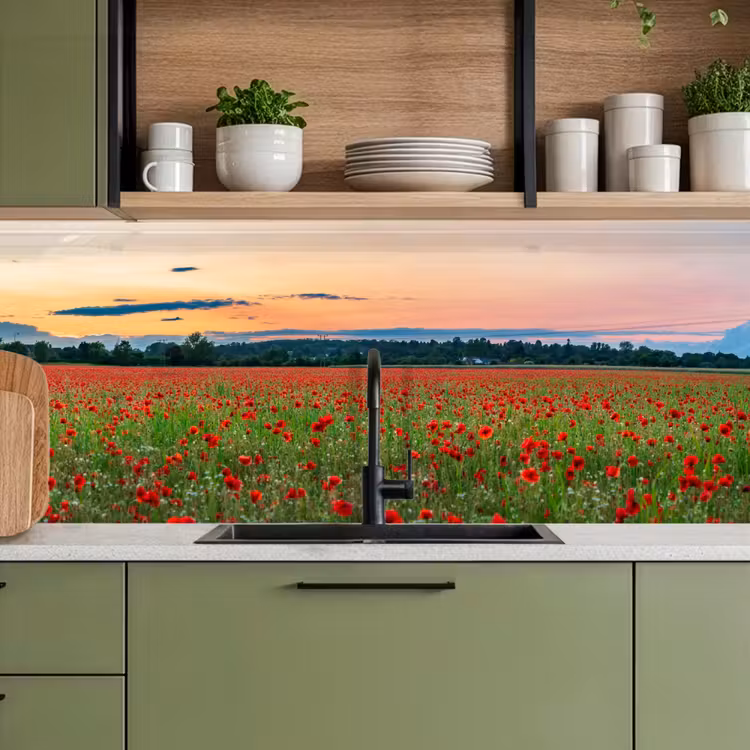 Keuken achterwand - Klaprozen - Landschap - Rood - Bloemen — 5