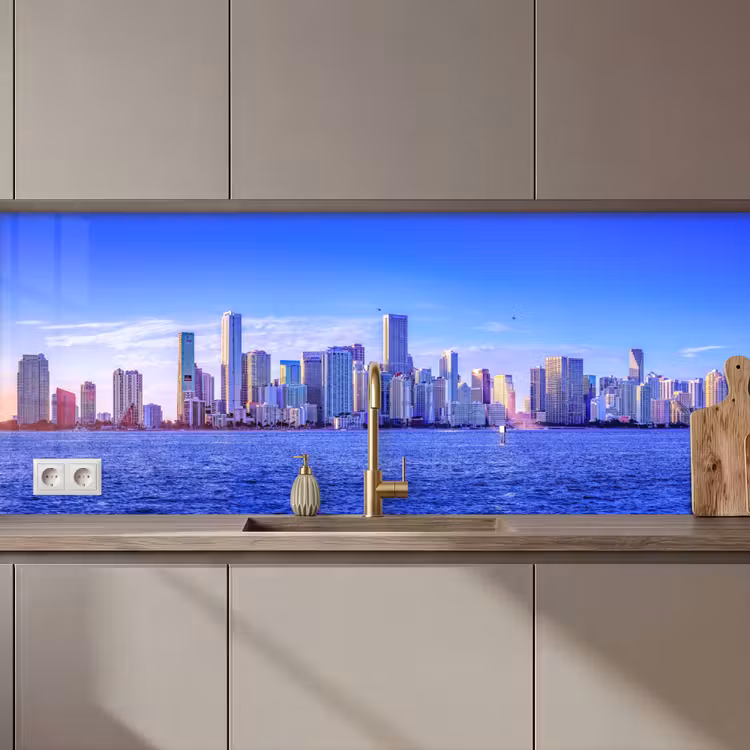 Keuken achterwand - Skyline - Blauw - Wolkenkrabbers - Stad — 1
