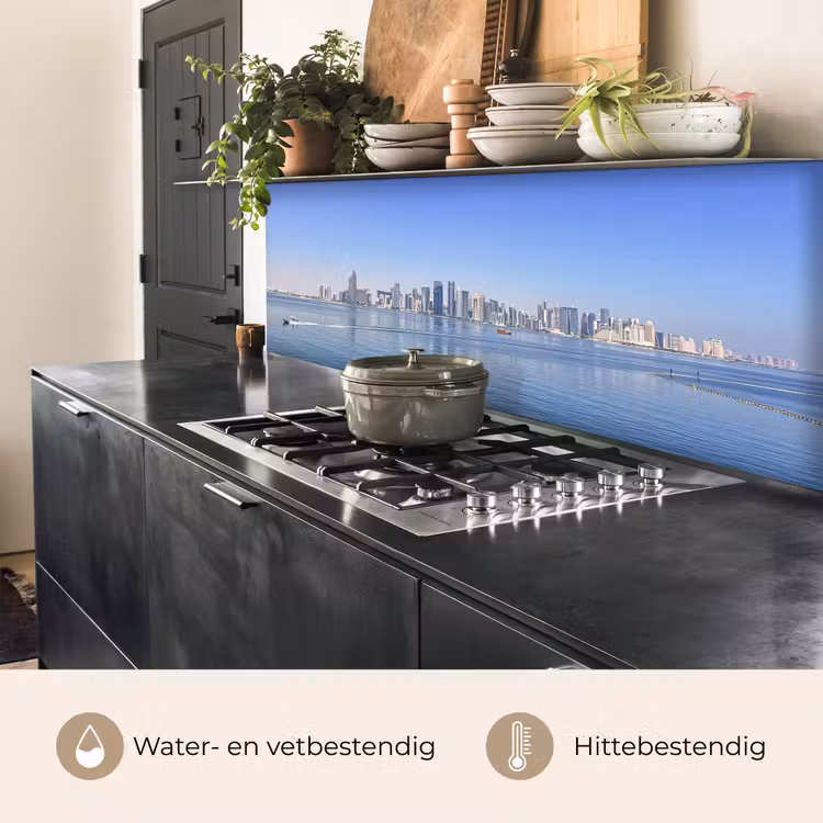 Keuken achterwand - Skyline - Blauw - Zee - Gebouwen - Stad — 3