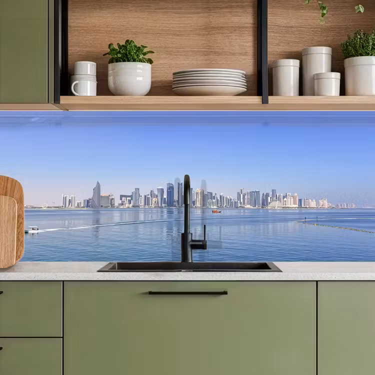 Keuken achterwand - Skyline - Blauw - Zee - Gebouwen - Stad — 5