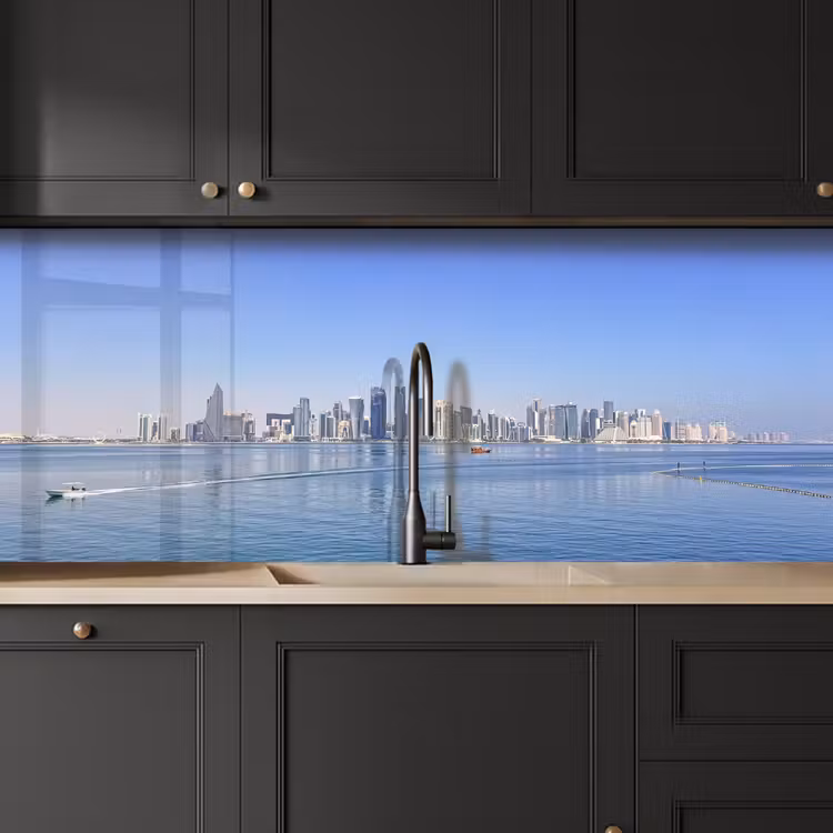 Keuken achterwand - Skyline - Blauw - Zee - Gebouwen - Stad — 6