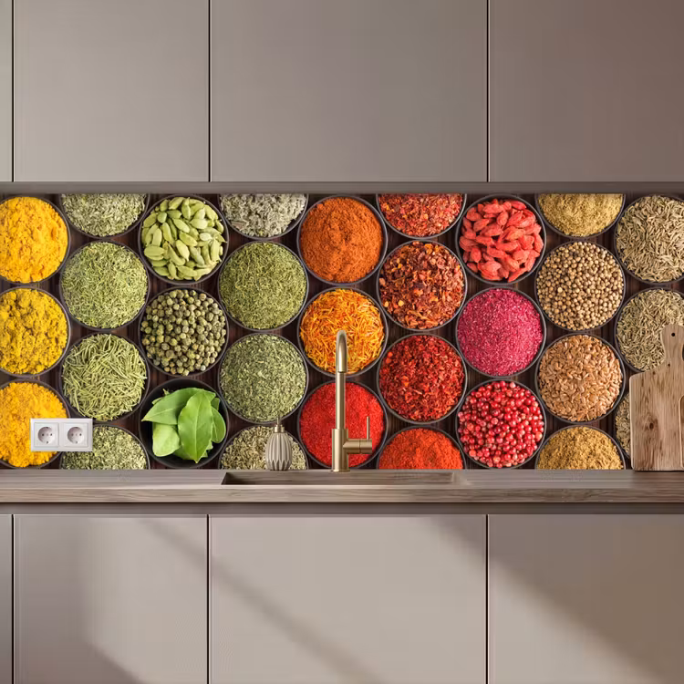 Keuken achterwand - Kruiden - Schaaltjes - Kleurrijk - Textuur — 1
