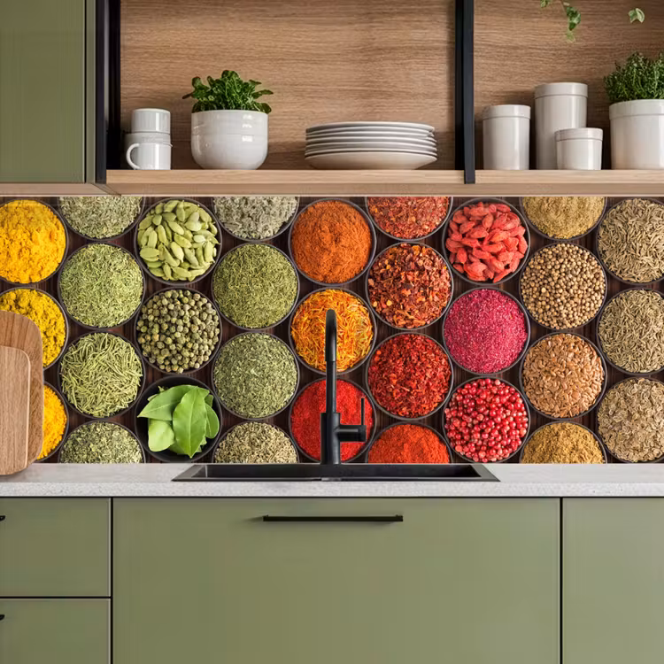 Keuken achterwand - Kruiden - Schaaltjes - Kleurrijk - Textuur — 5