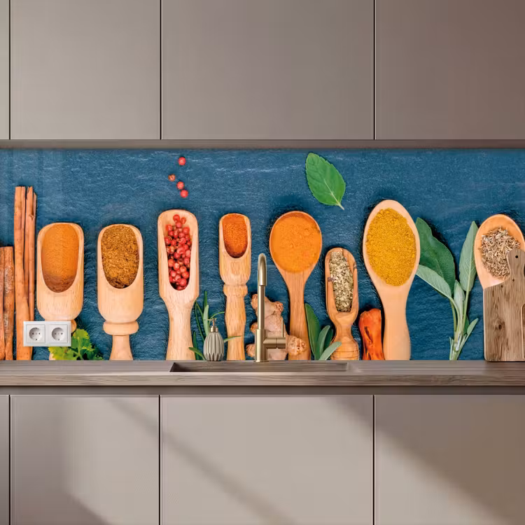 Keuken achterwand - Lepels - Hout - Kruiden - Specerijen — 1