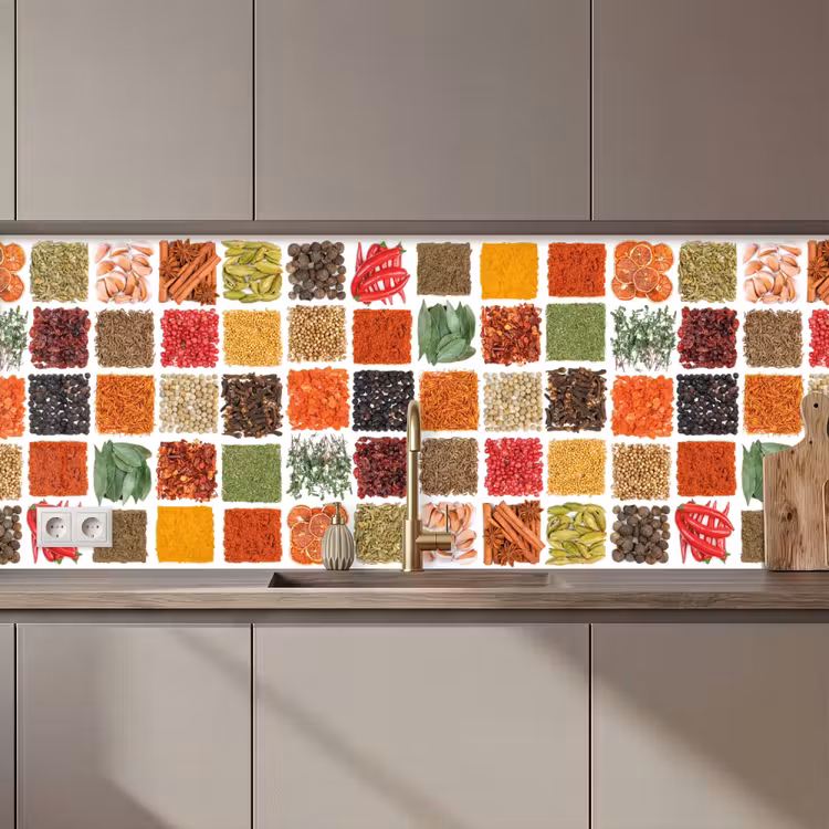 Keuken achterwand - Vierkanten - Specerijen - Kruiden - Grafisch — 1
