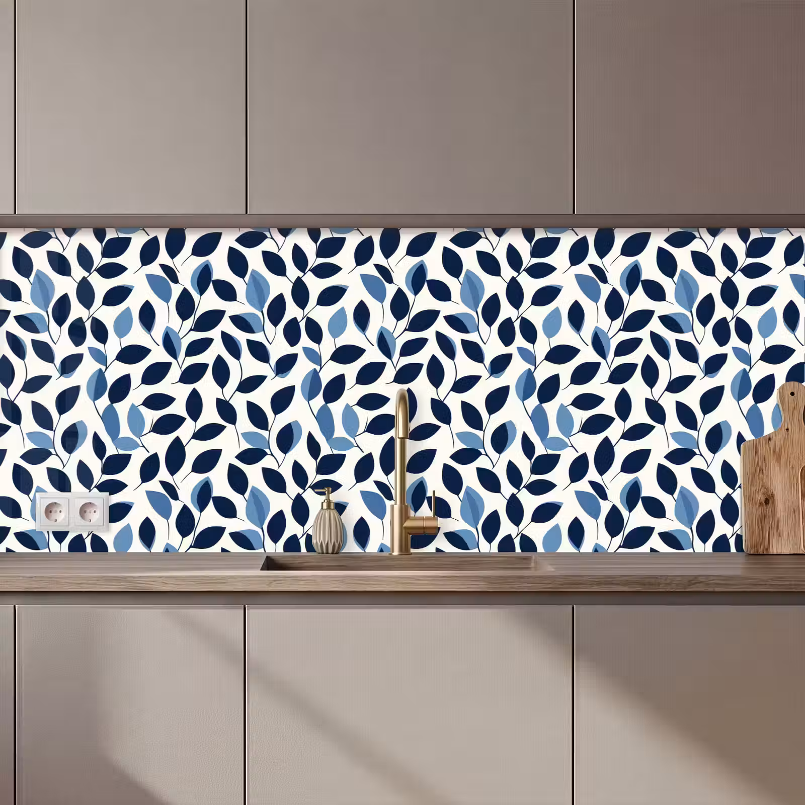 Keuken achterwand - Grafisch - Bladmotief - Diepblauw — 1