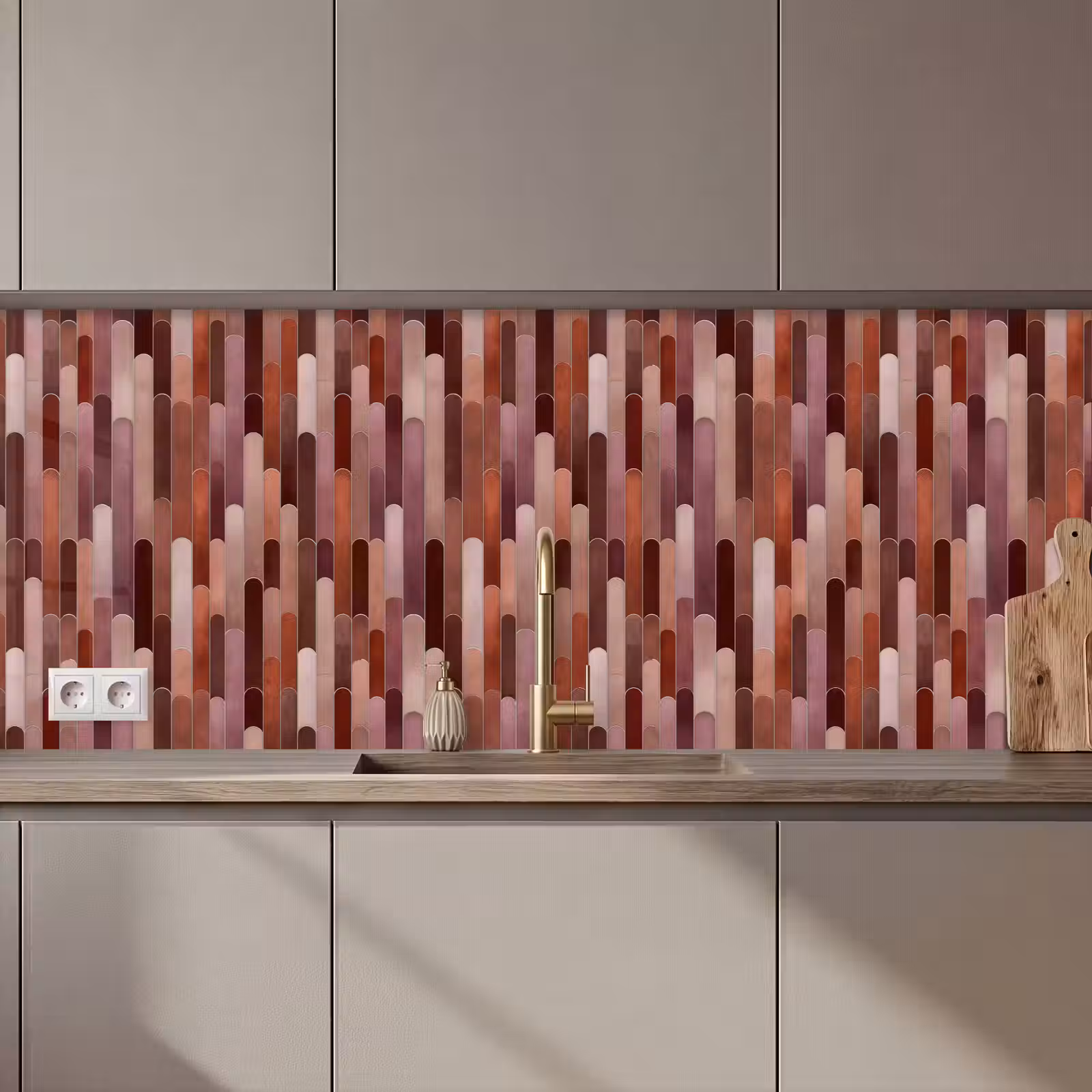 Keuken achterwand - Langwerpig - Tegels - Rood - Koper — 1