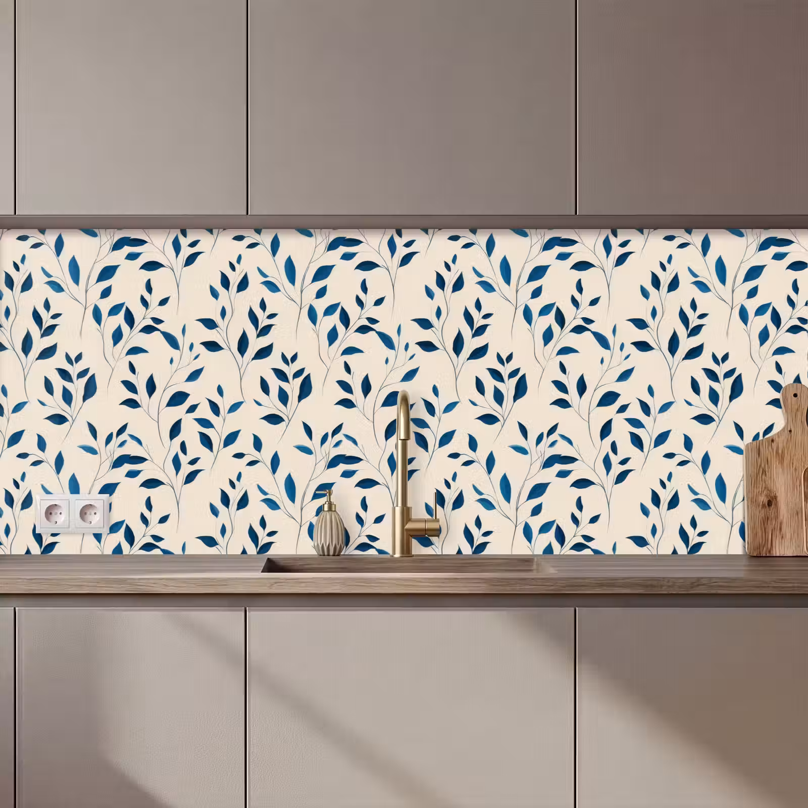 Keuken achterwand - Patroon - Blauw- Beige — 1