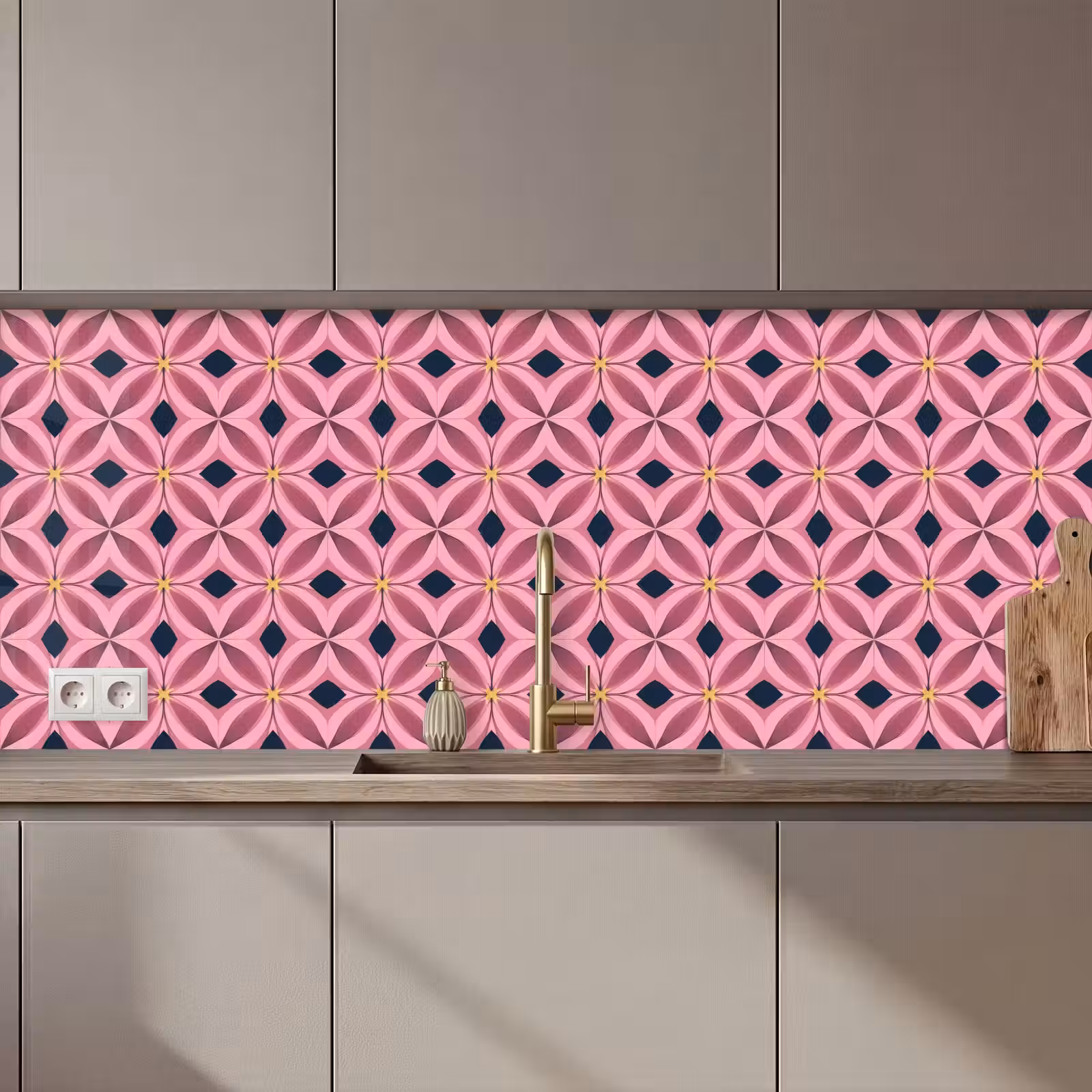 Keuken achterwand - Patroon - Bloemblaadjes - Roze - Blauw — 1