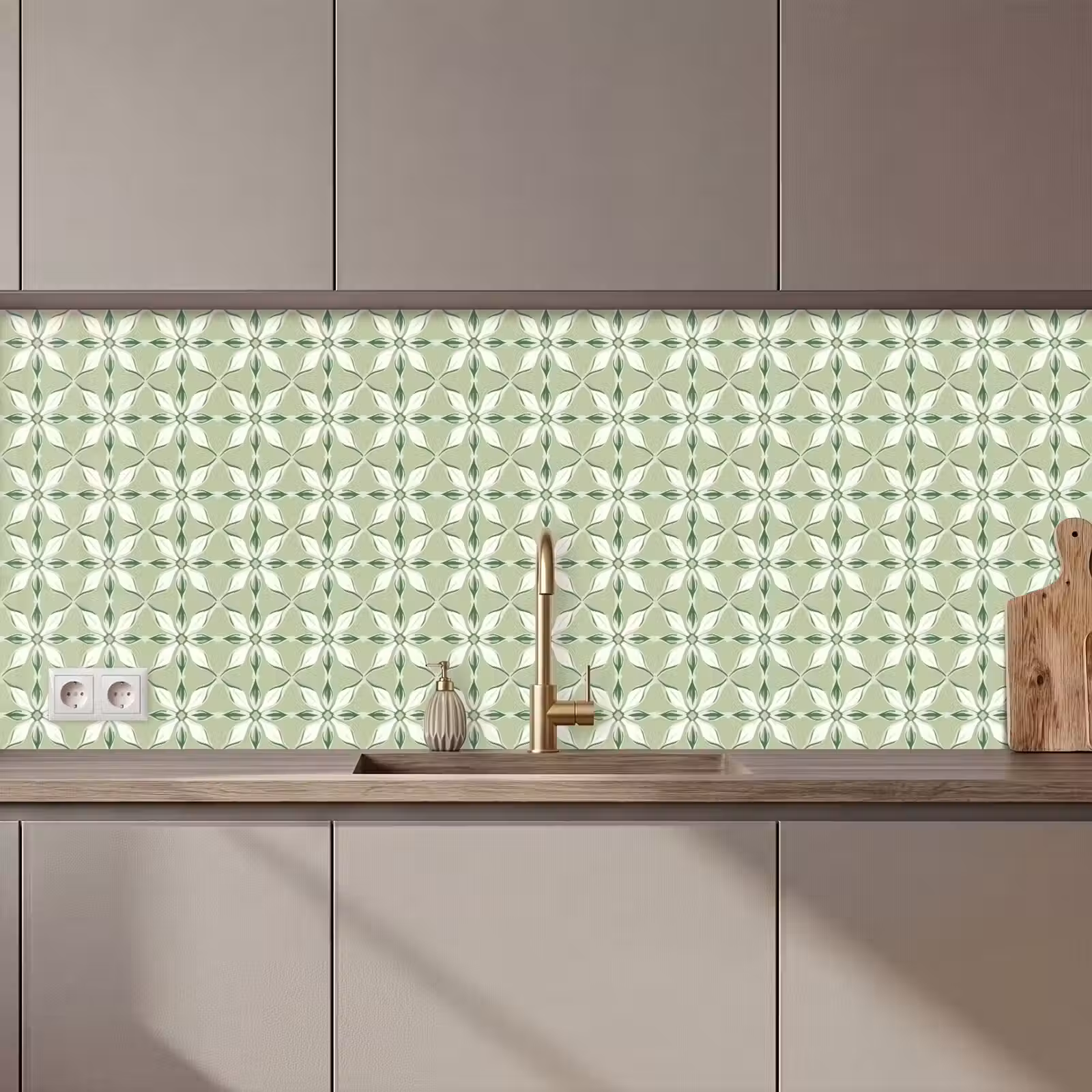 Keuken achterwand - Patroon - Bloemenvorm - Groen — 1
