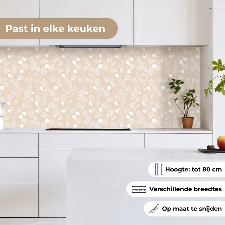 Keuken achterwand - Bladeren - Patroon - Beige - Wit — 4