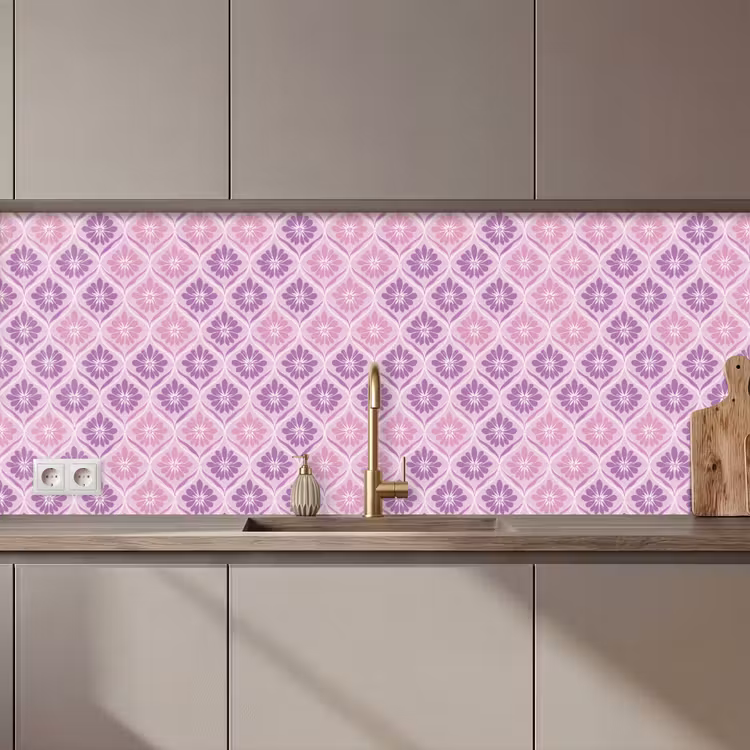 Keuken achterwand - Bloemenruit - Patroon - Paars — 1
