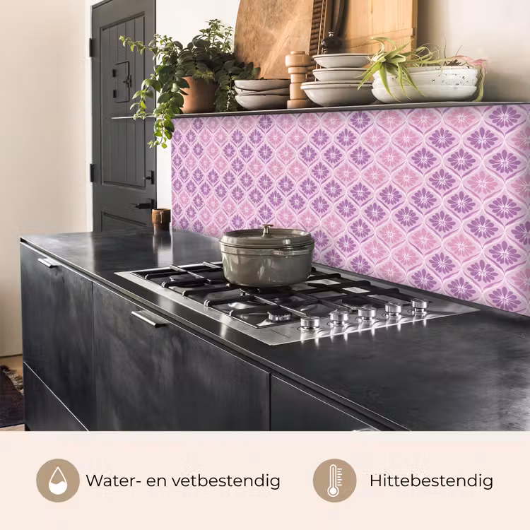 Keuken achterwand - Bloemenruit - Patroon - Paars — 3