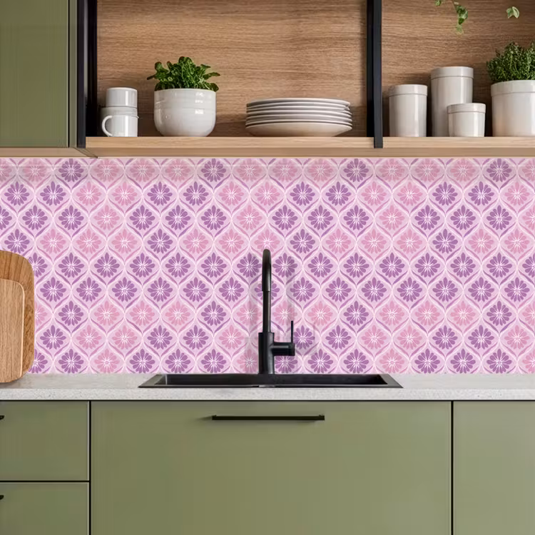 Keuken achterwand - Bloemenruit - Patroon - Paars — 5