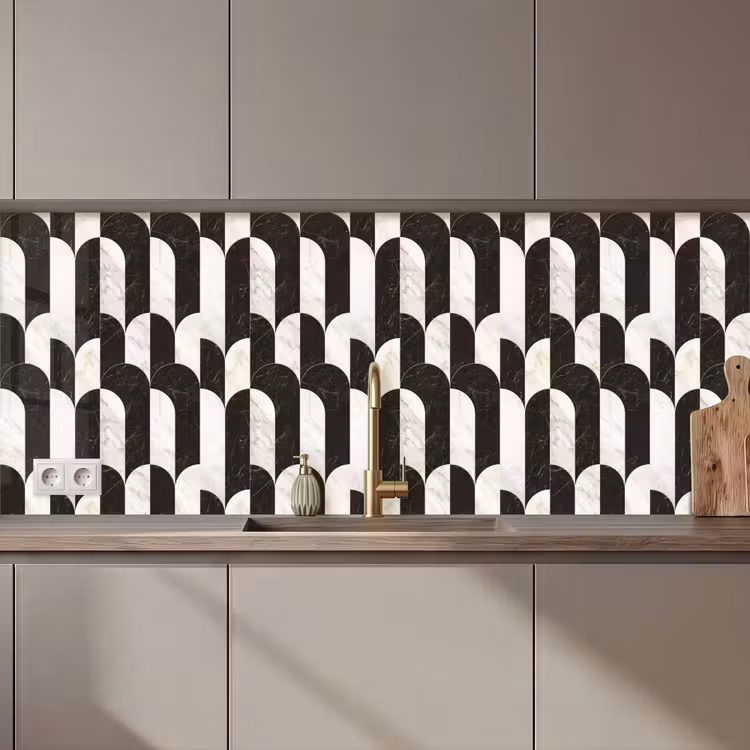 Keuken achterwand - Bogen - Tegels - Marmer - Zwart - Wit — 1