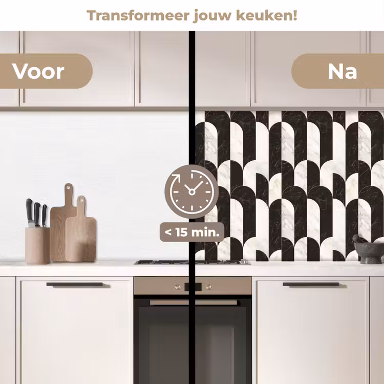 Keuken achterwand - Bogen - Tegels - Marmer - Zwart - Wit — 2