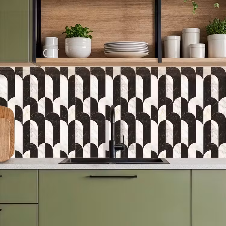 Keuken achterwand - Bogen - Tegels - Marmer - Zwart - Wit — 5