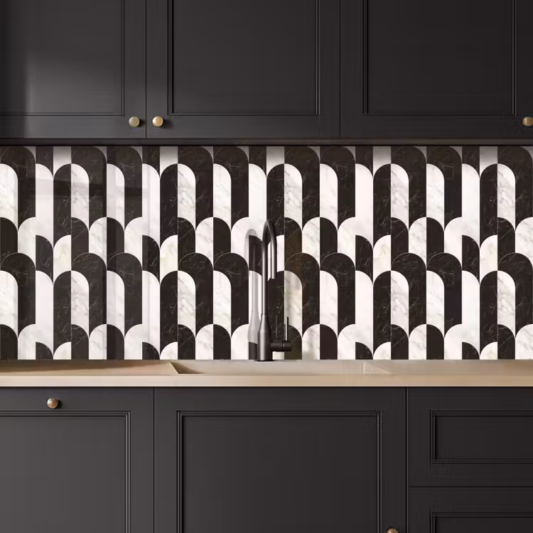 Keuken achterwand - Bogen - Tegels - Marmer - Zwart - Wit — 6