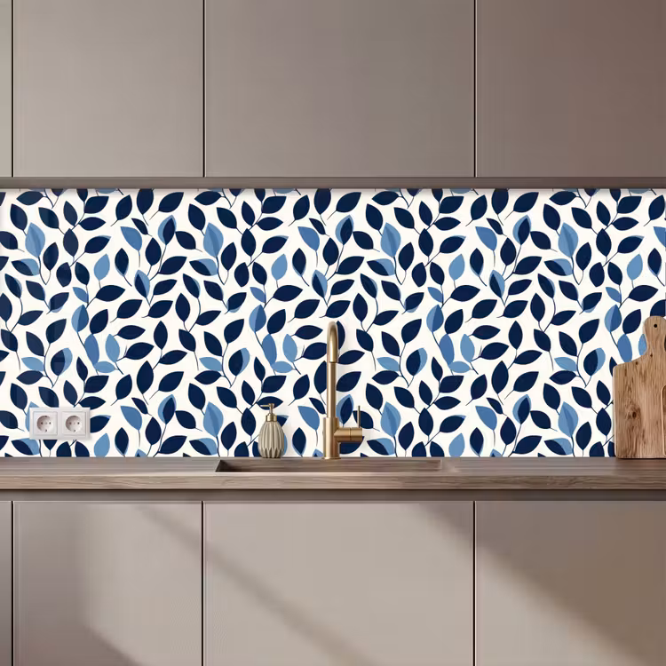 Keuken achterwand - Grafisch - Bladmotief - Diepblauw — 1