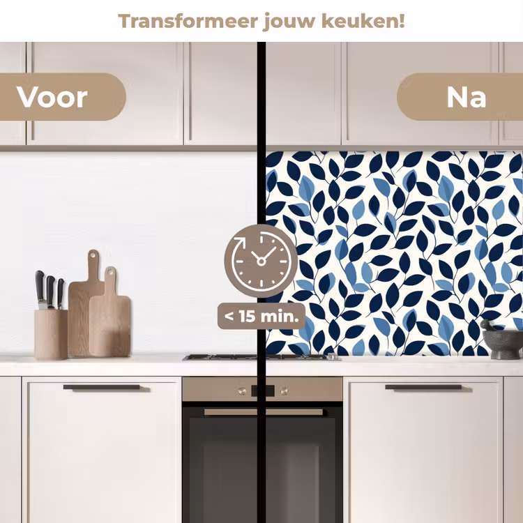 Keuken achterwand - Grafisch - Bladmotief - Diepblauw — 2