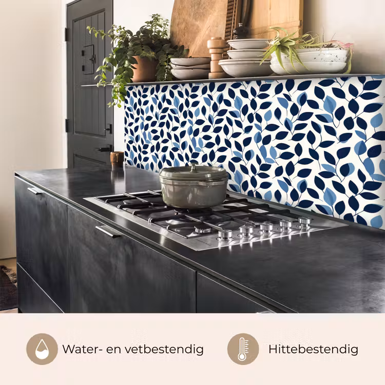 Keuken achterwand - Grafisch - Bladmotief - Diepblauw — 3