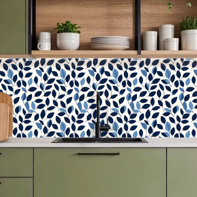 Keuken achterwand - Grafisch - Bladmotief - Diepblauw — 5