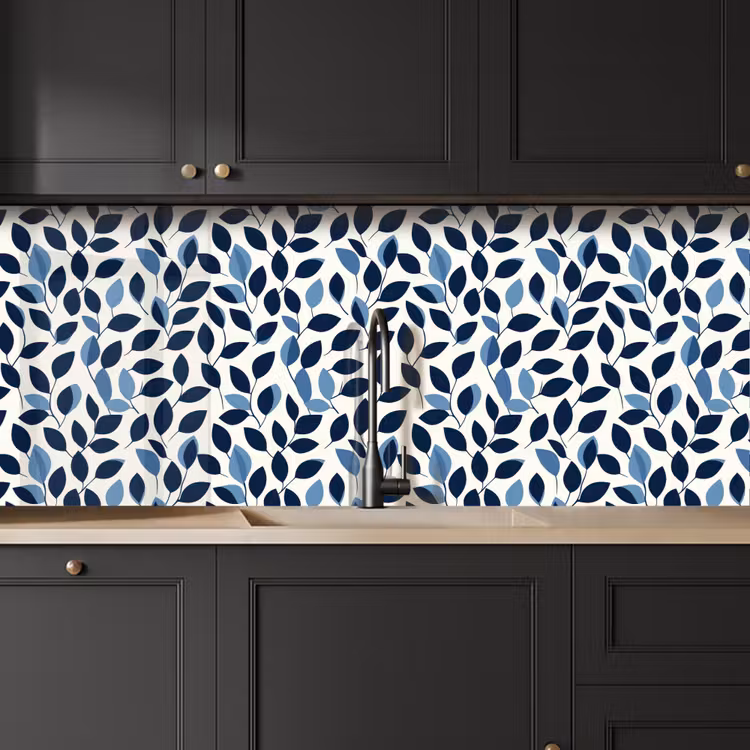 Keuken achterwand - Grafisch - Bladmotief - Diepblauw — 6