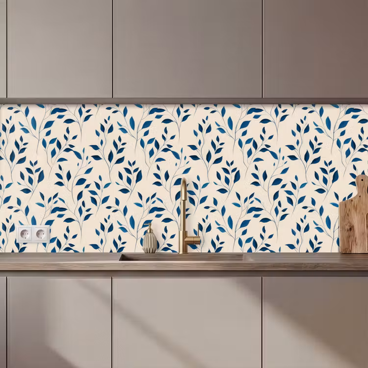 Keuken achterwand - Patroon - Blauw- Beige — 1