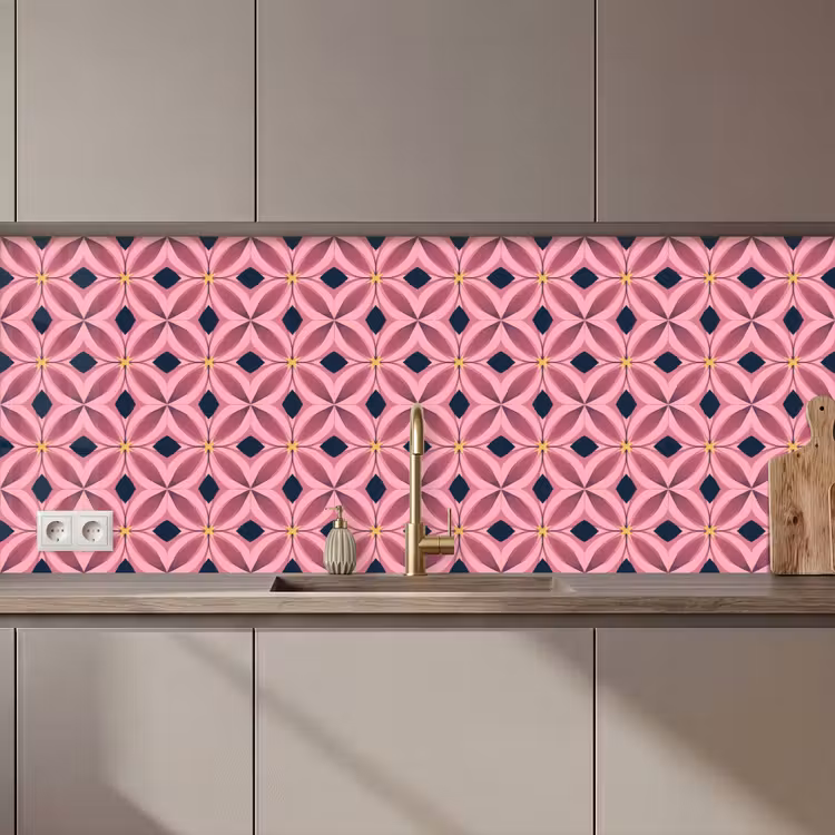 Keuken achterwand - Patroon - Bloemblaadjes - Roze - Blauw — 1