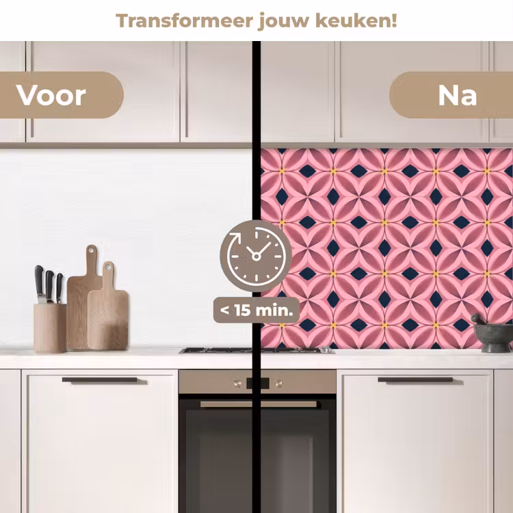 Keuken achterwand - Patroon - Bloemblaadjes - Roze - Blauw — 2