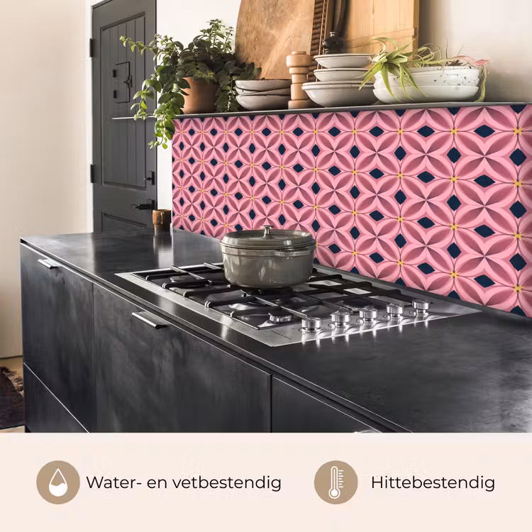 Keuken achterwand - Patroon - Bloemblaadjes - Roze - Blauw — 3