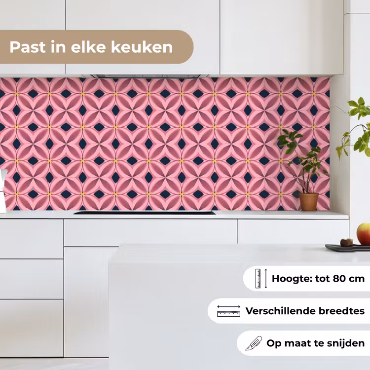 Keuken achterwand - Patroon - Bloemblaadjes - Roze - Blauw — 4