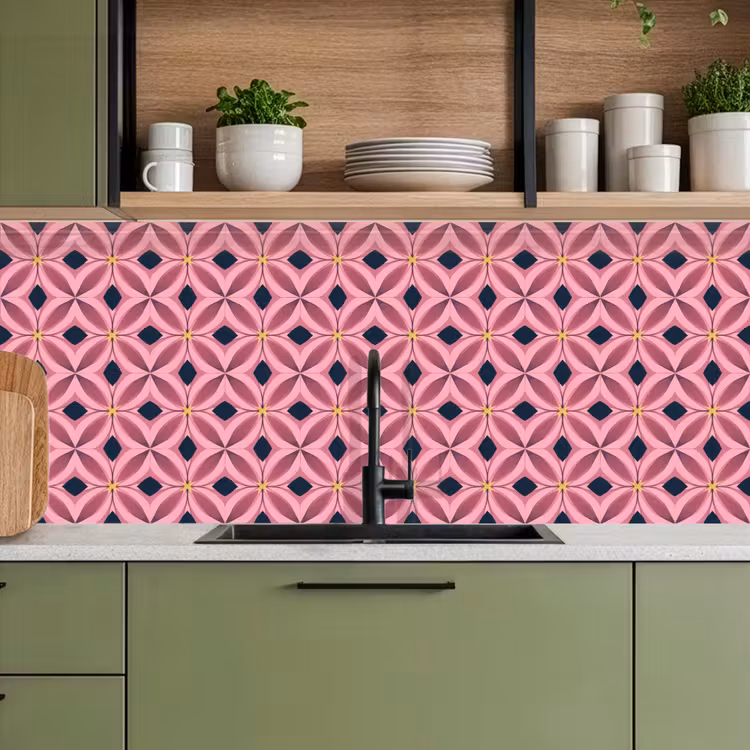 Keuken achterwand - Patroon - Bloemblaadjes - Roze - Blauw — 5