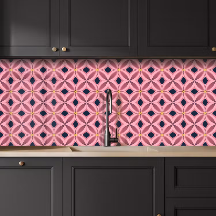 Keuken achterwand - Patroon - Bloemblaadjes - Roze - Blauw — 6