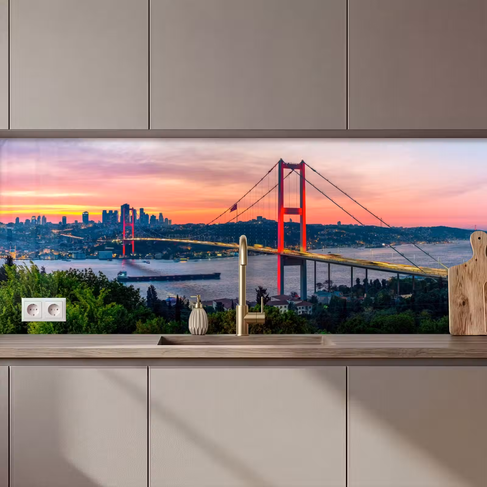 Keuken achterwand - Brug - Rood - Skyline - Water — 1