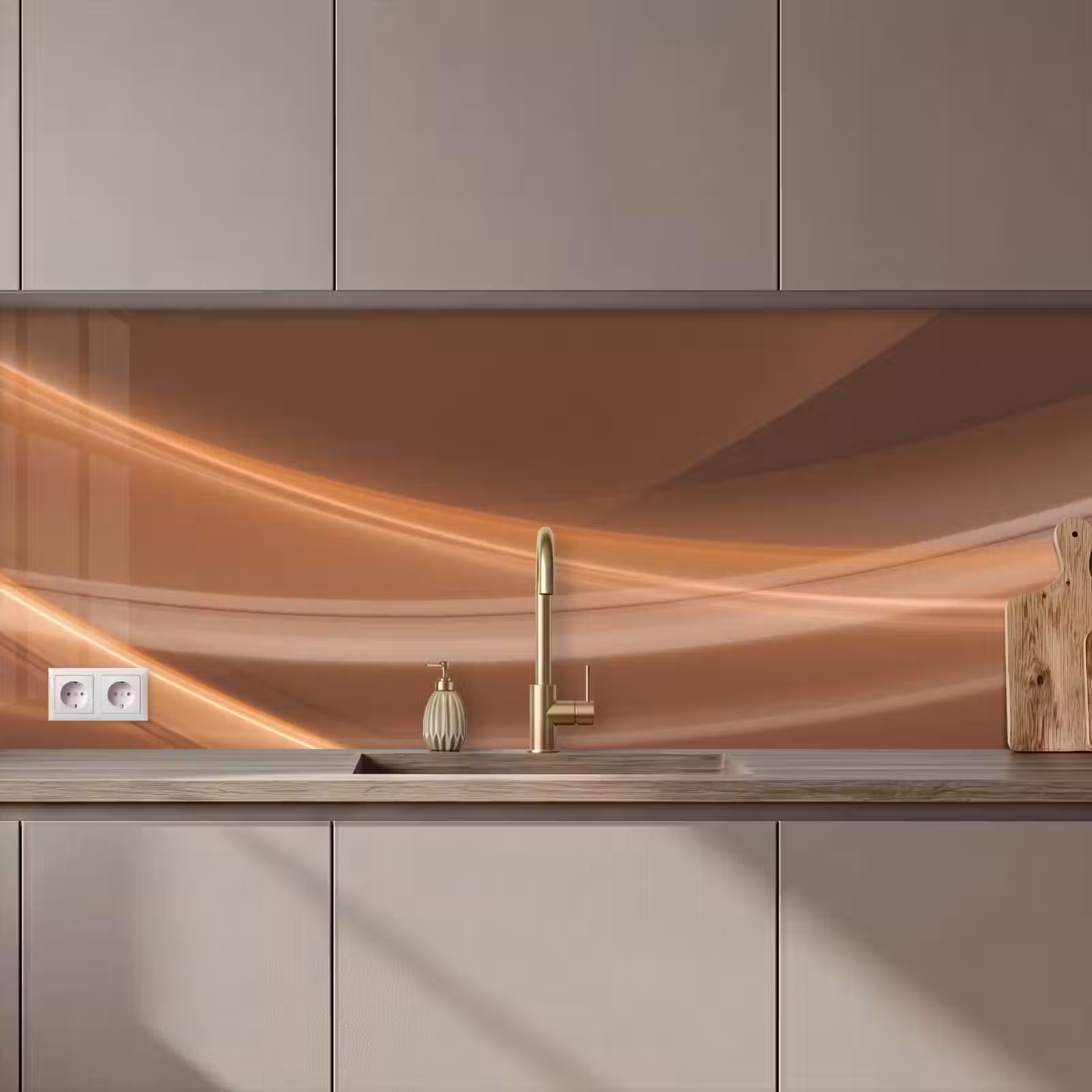Keuken achterwand - Golven - Abstract - Bruin — 1